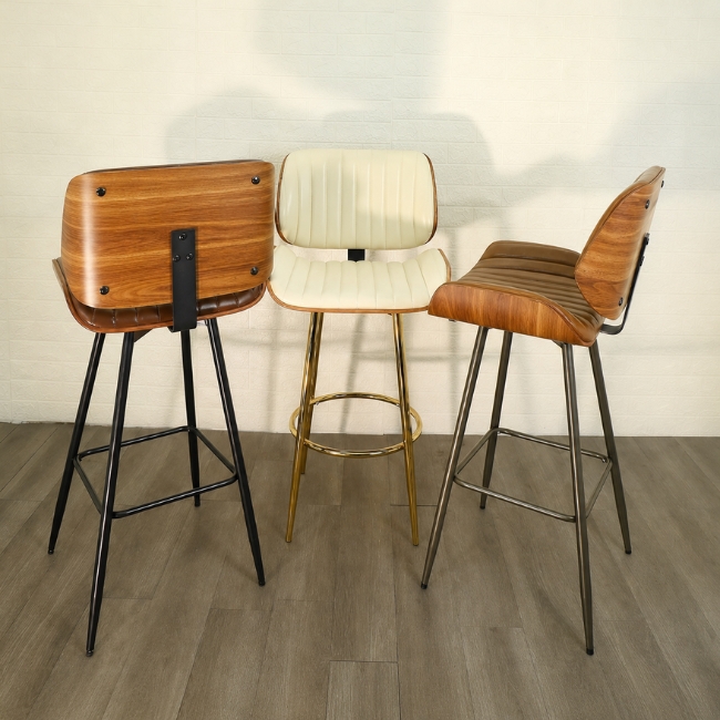 Ghế quầy bar chân sắt cố định chỗ ngồi gỗ plywood bọc da: SG - 4137 - $hienthicat